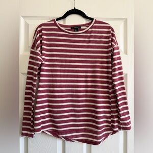 Forever 21 Burgundy and White Striped Long Sleeve Top